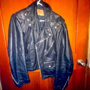 Spiked Black Leather Jacket, Size 40R